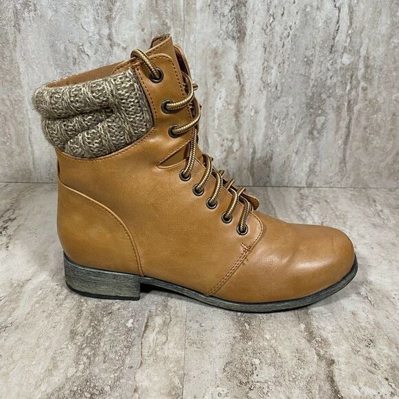 MIA Women's Melborne Ankle Boot Brown with Coordinating Sweater Trim Size 7 - Picture 2 of 9